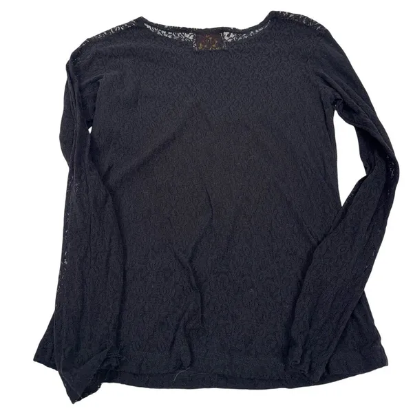 Vintage Black Lace Top Sheer Long Sleeve 90s Dark‎ Fairycore Whimsigoth - Image 2
