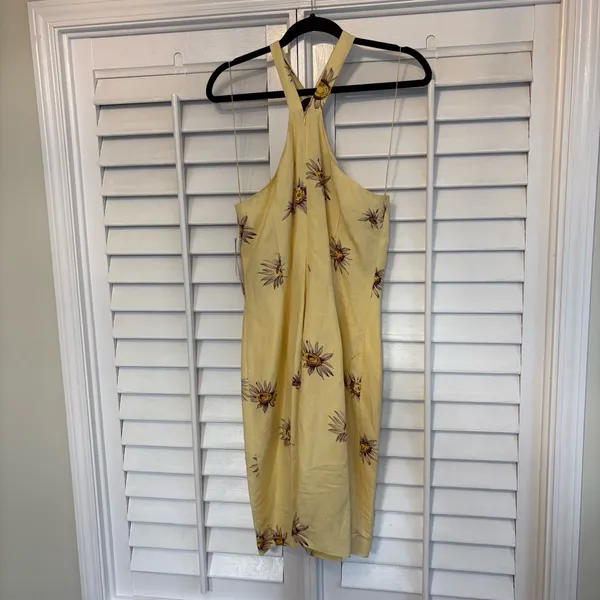Donna Morgan Yellow Sunflower Halter Neckline Linen Blend‎ Dress Size 10 - Image 2
