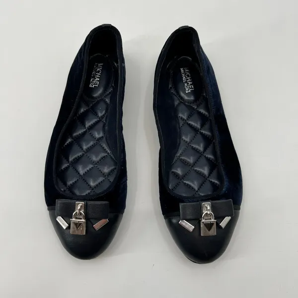 Michael Kors navy blue velvet alice ballet flat shoes silver hardware size 7 - Image 5