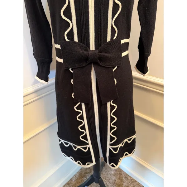 Vintage Milly New York Valentina Black Knit Dress with White Rick Rack Waist Bow - Image 5