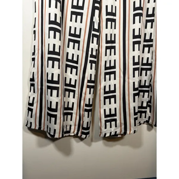 fab'rik Wide Leg Pants White Black Brown Geometric Stripe Designer Chic Small - Image 3