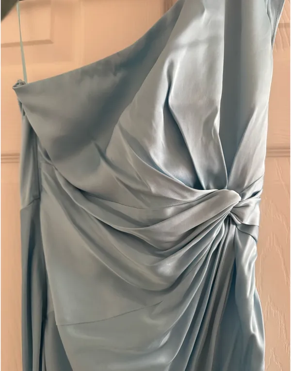 Abercrombie One-Shoulder Satin Knotted Midi Dress - Image 5