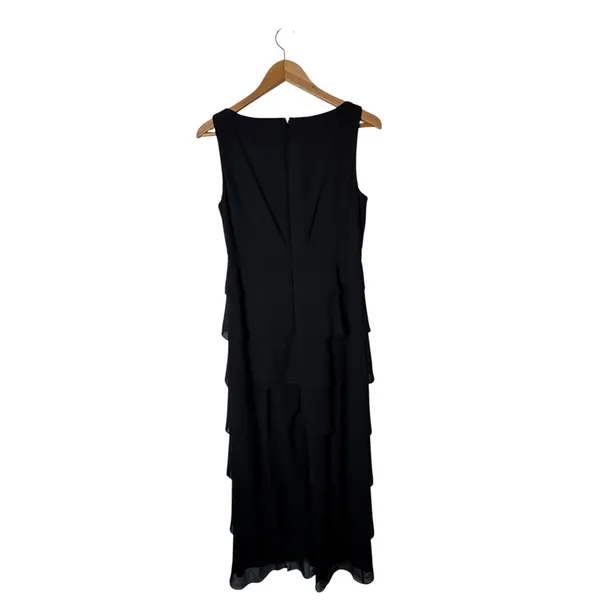 Patra Tiered Ruffle Dress Women 8 Black Rhinestone Brooch Maxi Cocktail Party - Image 3