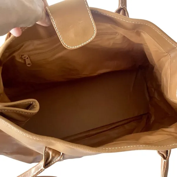 Womens Vegan Leather Tote Tan - Image 5