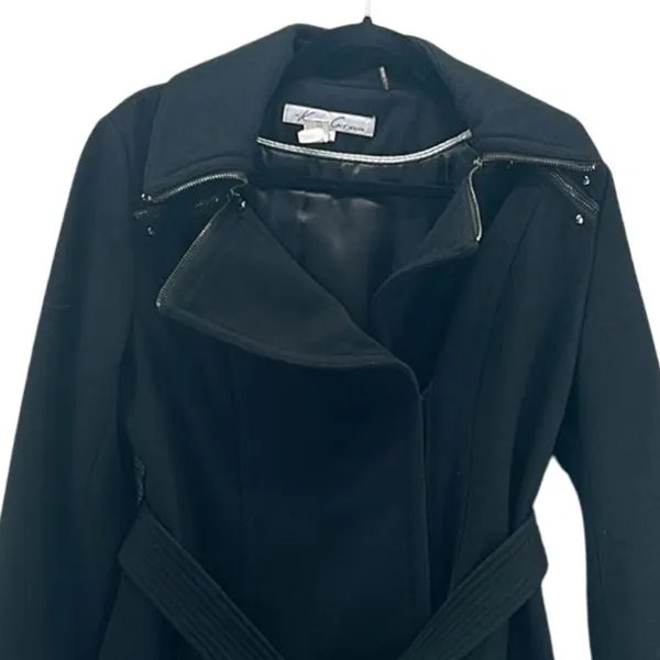 Kenneth Cole Womans Wool Trench Coat Size 10 Grunge Zip Accent‎ Modern Warm Cozy - Image 2