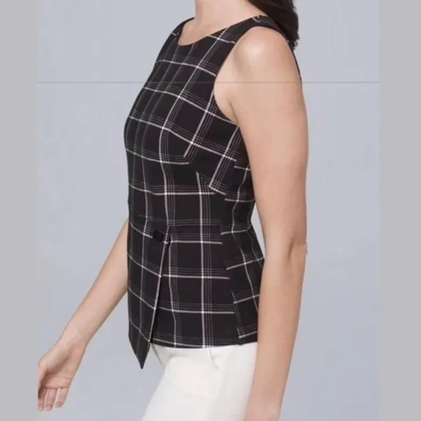 White House Black Market sleeveless black and white plaid asymmetrical hem top - Image 6