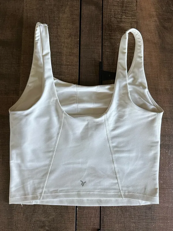 Old Navy Active PowerSoft Crop Tank Sports Bra White Light Support Go-Dry S - Image 7