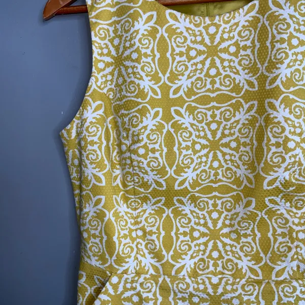 Boden Mustard Yellow Patterned Sleeveless Midi Sheath Classic Dress Size 6 - Image 7