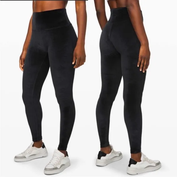 LULULEMON Black Velvet Wunder Lounge‎ HR Tight Velour Size 10 - Image 2