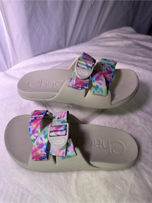 Chacos Slide Sandals with Pastel Tie-Dye Straps - Image 3