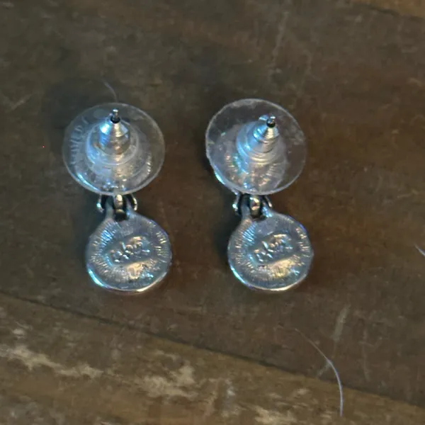 Vintage Joan Rivers silver tone pink and purple crystal dangle earrings - Image 5