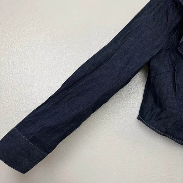 Avec Les Filles Shirt Womens Size Small Blue Denim Ruffle Front Cropped Top - Image 3