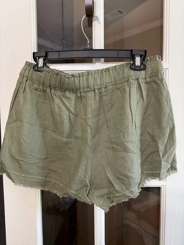REWASH Olive Green Linen-Blend Stretch Waist Pull-On Shorts Size Large - Image 5