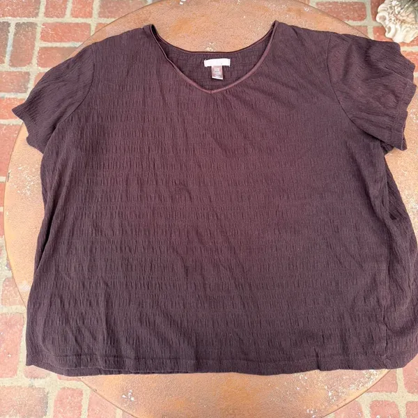 White stag y2k Brown textured V-neck top with puff sleeves Size XL - Image 5