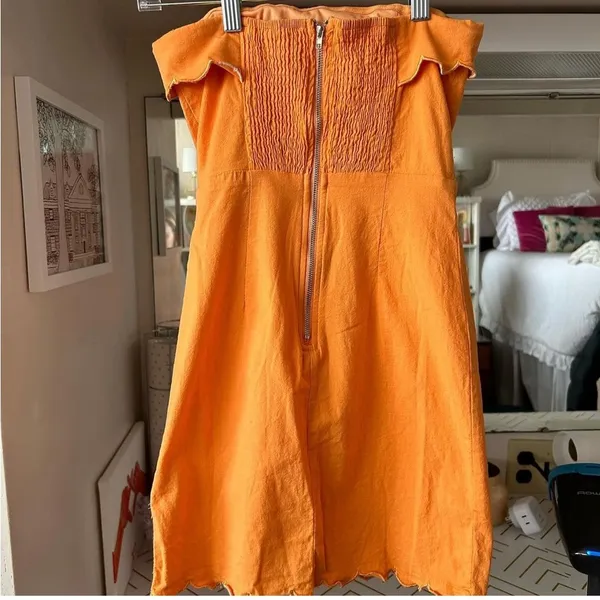 Orange Strapless Scallop Edge Dress - Image 3