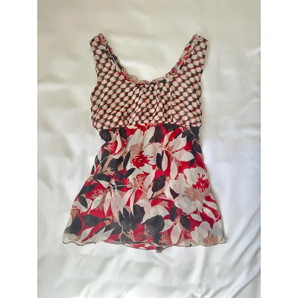 Floral Patterned Sleeveless Tank Tie Back Red Size M - Image 3