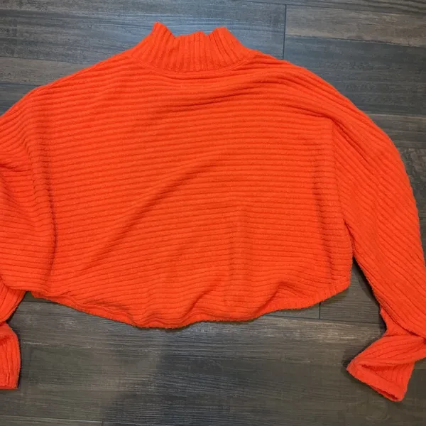 Pilcro Ribbed Mock Neck Cropped Sweater Orange Oversized Batwing S Boho Cozy - Image 4