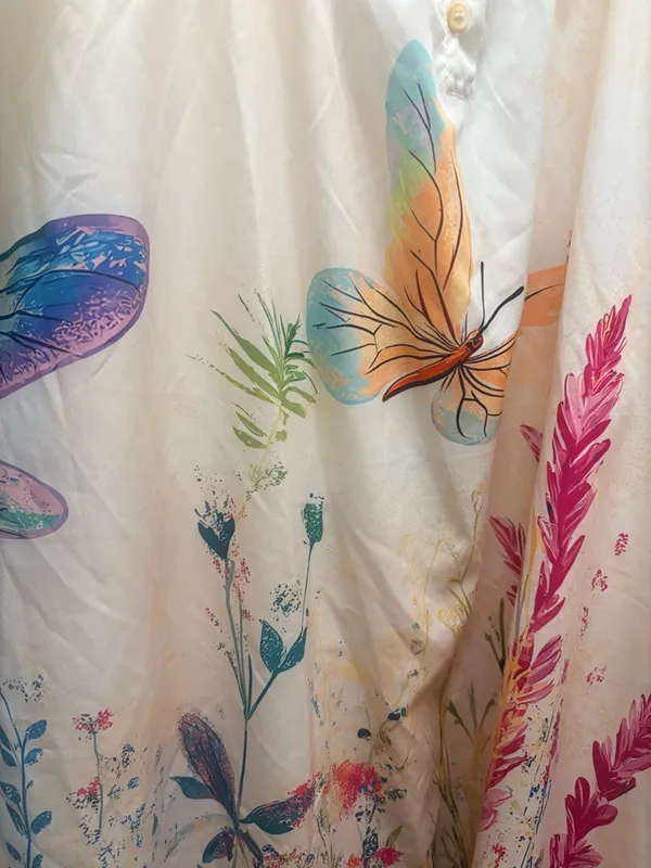 Women’s Cream Floral nightgown with Colorful Botanical Print 3/4 sleeves - Image 5