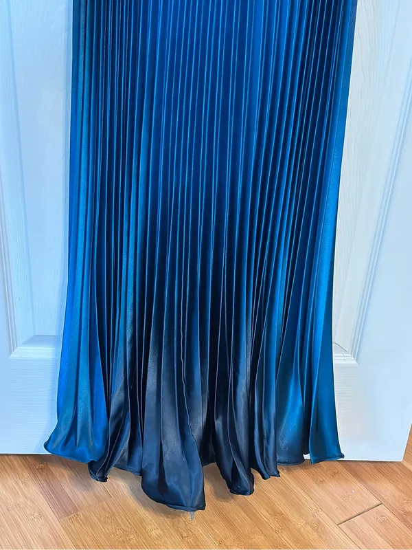 Betsy Adam Black & Blue Ombre Pleated Mesh Waist Maxi Formal Evening Dress Sz 6 - Image 7