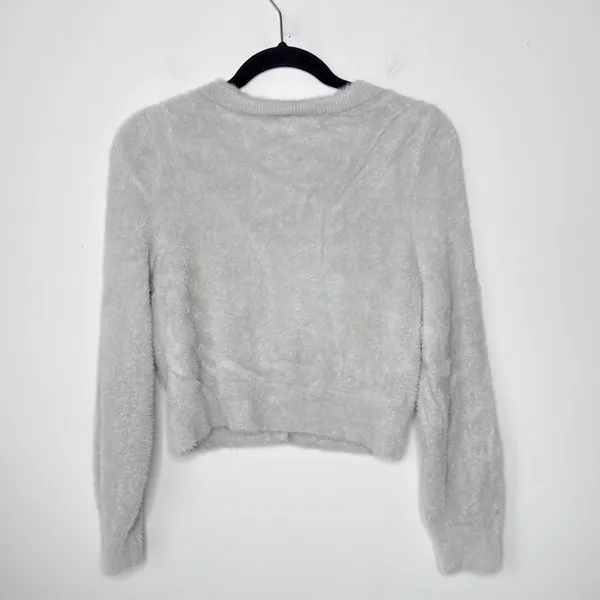 Aerie Fuzzy‎ Cropped Cardigan Stone Deep V-Neck Button Front Small Soft #2926 - Image 7