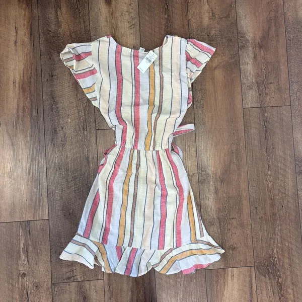 American Eagle Linen Blend Cream Pink Wrap Mini Ruffle Dress Women’s Size M NWT - Image 6