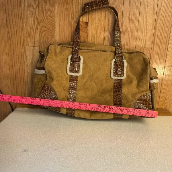 Bath Body Works Suede Faux Leather Croc Travel Duffle Bag Carry On Brown Tan 20" - Image 9