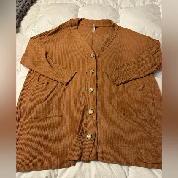 Intimately Free People Women's Rust Cardigan Ribbed Sweater - Size L - Image 5