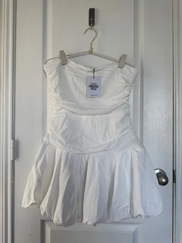 Princess Polly Strapless Bubble Hem Mini Dress White - Image 3