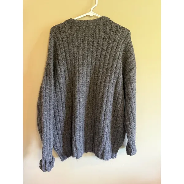 American Eagle Womens Charcoal‎ Grey Ribbed Knit Oversized Crew Neck Sweater M - Image 3
