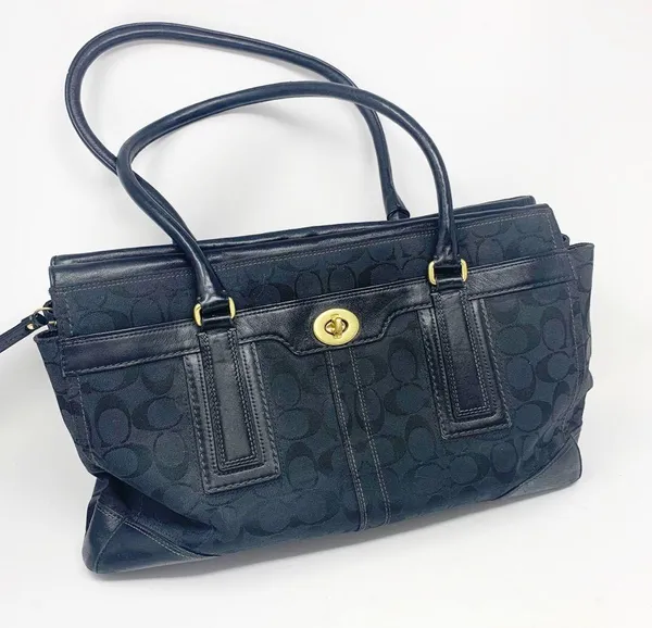 Coach Signature Hampton Black Monogram Canvas Leather Handbag - Image 2