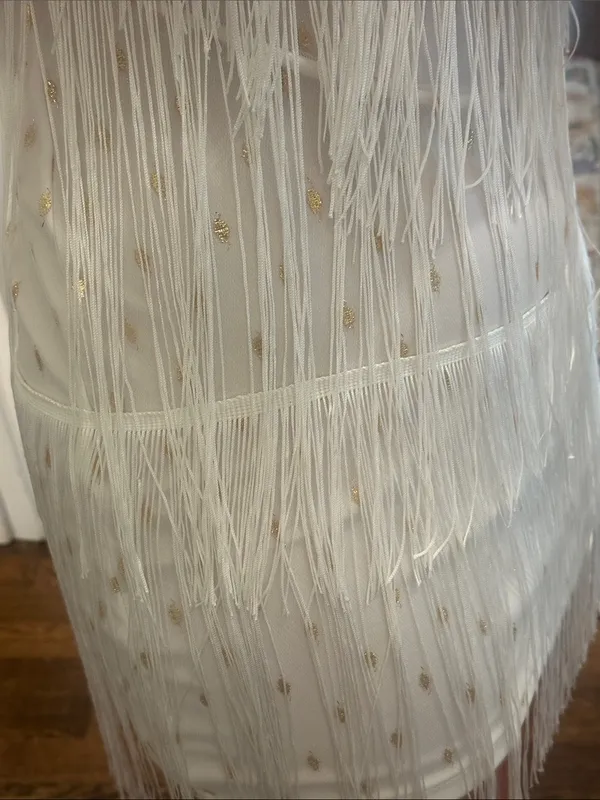White Fringe Gold Speck Mini Dress - Image 5
