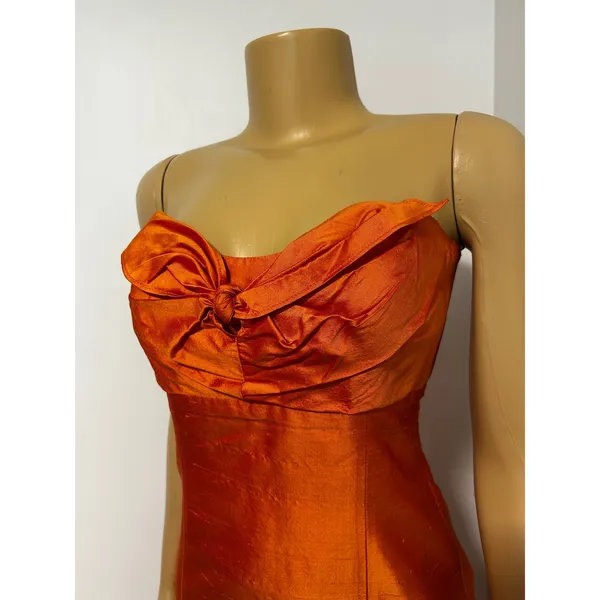 Coren Moore New York Womens Orange 100% Silk Strapless Bow Cocktail Dress Size 4 - Image 2