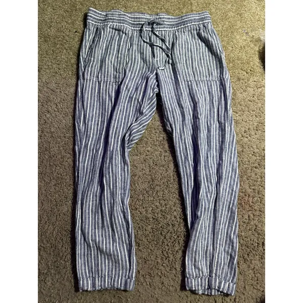 Old Navy Womens Blue White Striped Linen Blend Drawstring Jogger Pants‎ Size S - Image 2