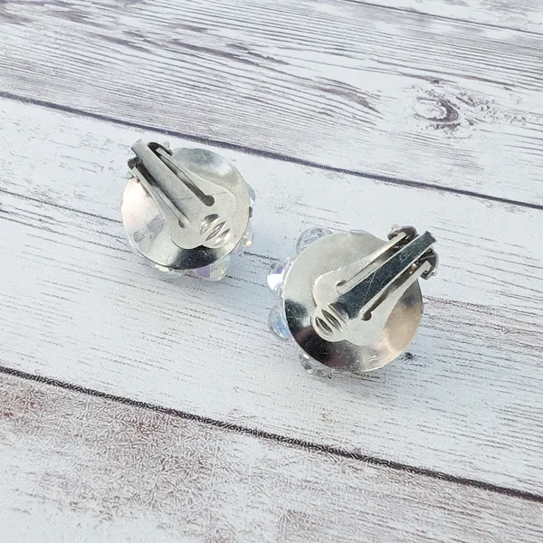 Vintage Clip On Earrings Iridescent 7/8" - Image 7