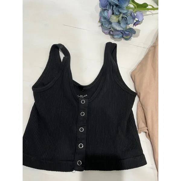 Out From Under Urban Outfitters Crop Top‎ & Tank Set Ribbed Button Front - Image 2