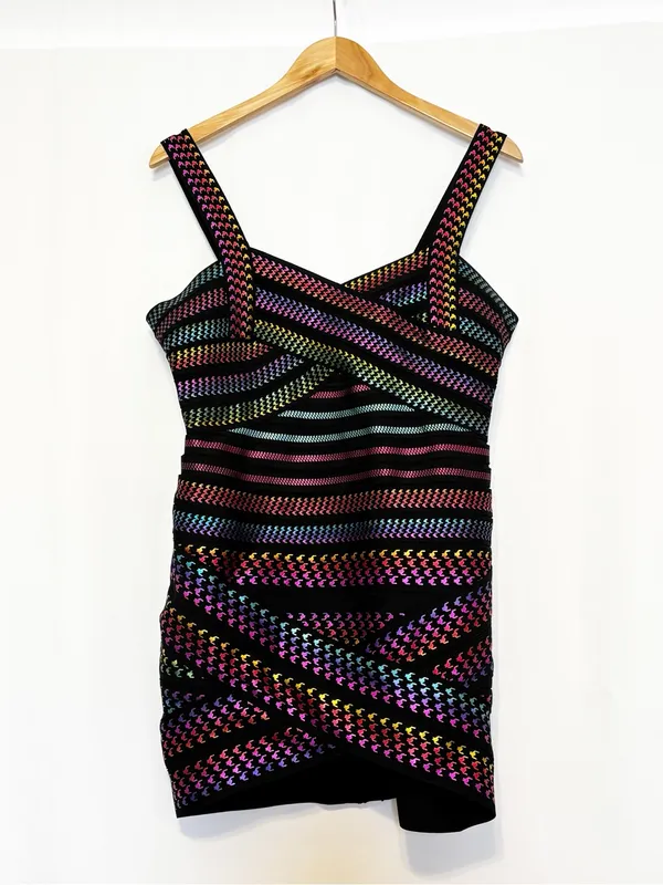 Bella Barnett Rainbow Bandage Dress Bodycon Club Party size Large NWT - Image 4