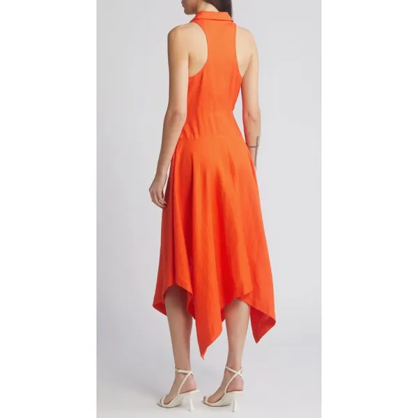 En Saison Midi Dress Womens Medium Orange Linen‎ Resort Summer Lightweight - Image 2