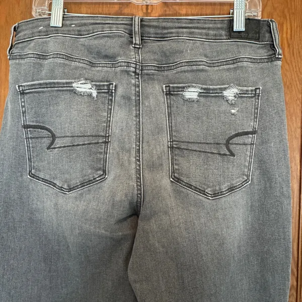 American Eagle Skinny‎ Jeans 14 Black Distressed High Rise Frayed Jegging Punk - Image 5