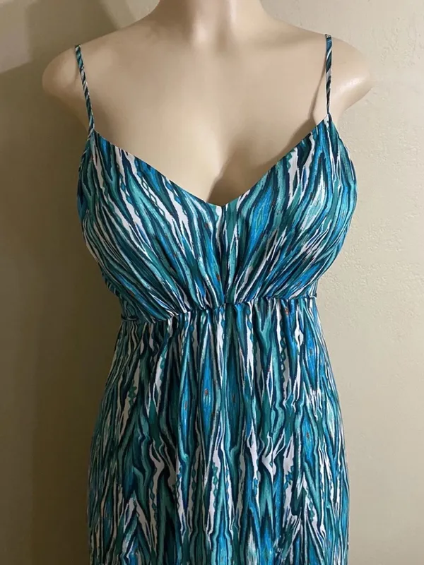 CV by Cynthia Vincent Blue Patterned Spaghetti-Strap Maxi Dress - Image 2