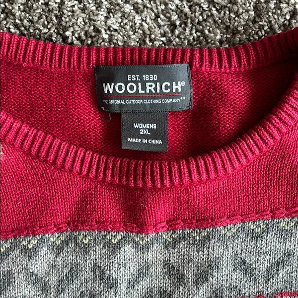 Woolrich Red‎ and Gray Crew Neck Sweater with Nordic Design - Image 2