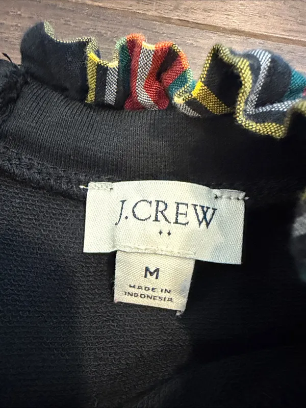 J. Crew Black Crewneck Sweater with Tartan Trim Size Medium - C67-074 - Image 2