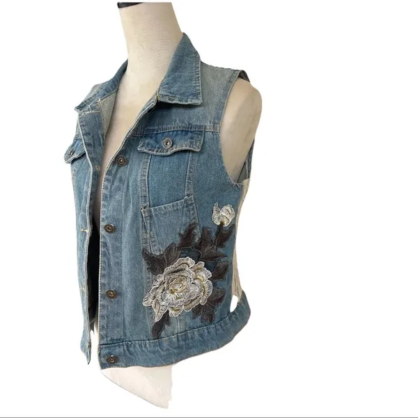 Paisley Vine Denim Vest L Lace And Flower Appliqué Whimsy Fairy Boho Western - Image 2