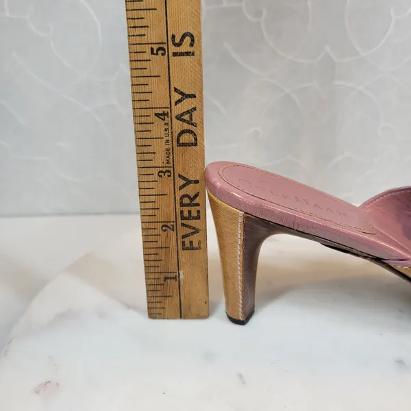Cole Haan Womens Leather Slip On Heels 7B Tan Mauve Cross Straps Open Toe - Image 2