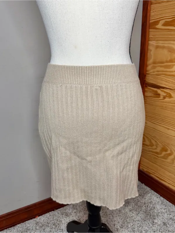Free People Eliza Sweater Set Mini Skirt Smooth Stone Tan Beige Medium M Ribbed - Image 2