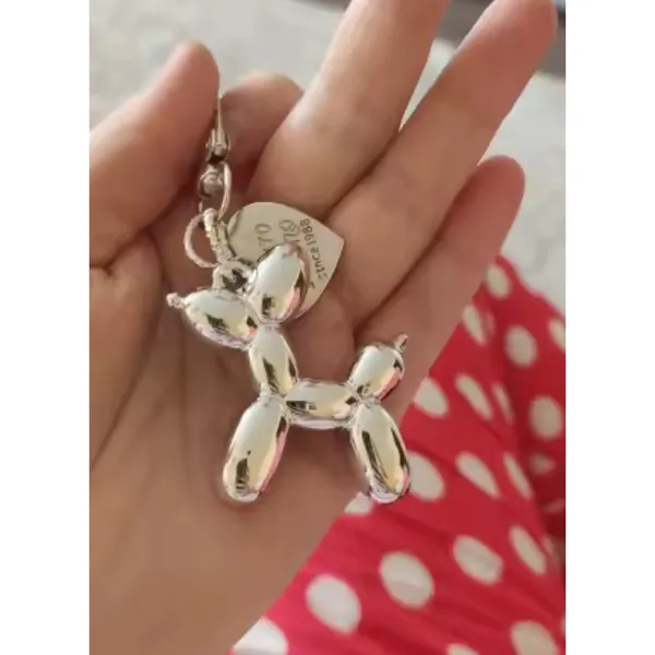 NEW‎ Pink Balloon Dog Keychain Heart Charm Keyring Cute Y2K - Image 4