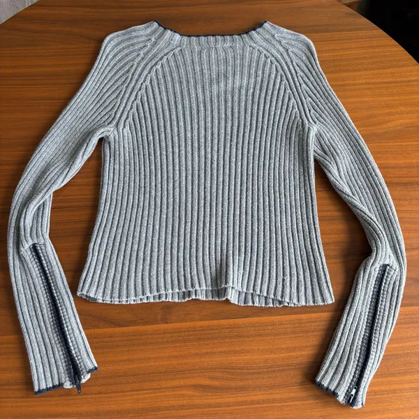 90s Vintage DKNY Jeans Sweater L Gray Ribbed Zipper Cuff Grunge Y2K Gorpcore Ski - Image 8