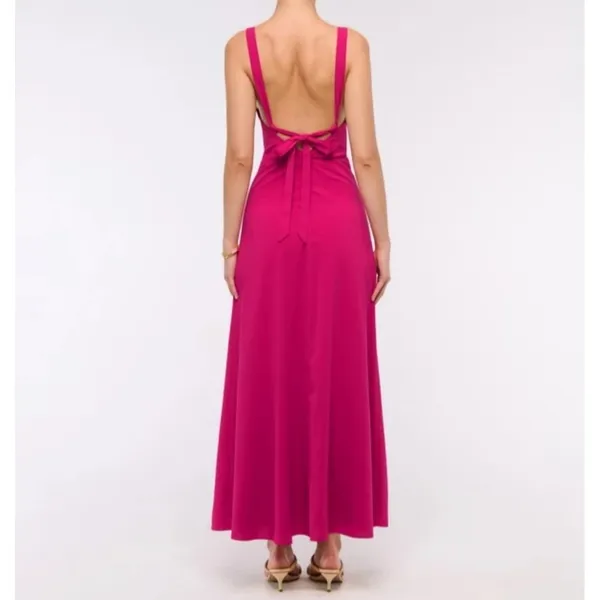 Abercrombie Fitch Dipped-Waist Hardware Maxi Dress Magenta Tie-Back Size XL - Image 4