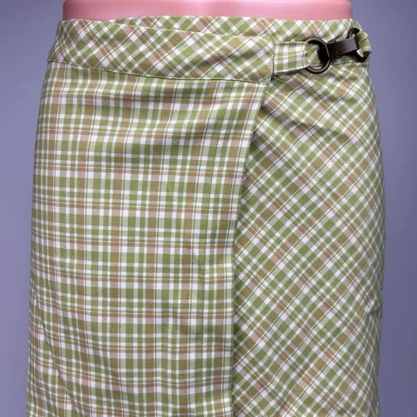Urban Outfitters NWT Green Plaid Checkered Wrap Buckle Straight Mini Skirt Sz XS - Image 6