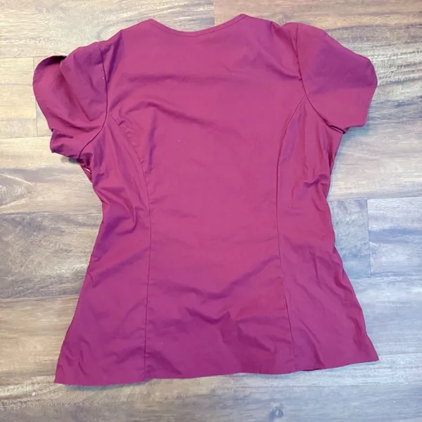 Jaanuu Womens Tulip Sleeve Zipper V-Neck Scrub Top Burgundy Wine Size L - Image 5