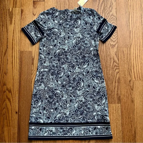 Michael Kors Paisley Print Casual Light Blue T-shirt Dress Women's Size S NWT - Image 4